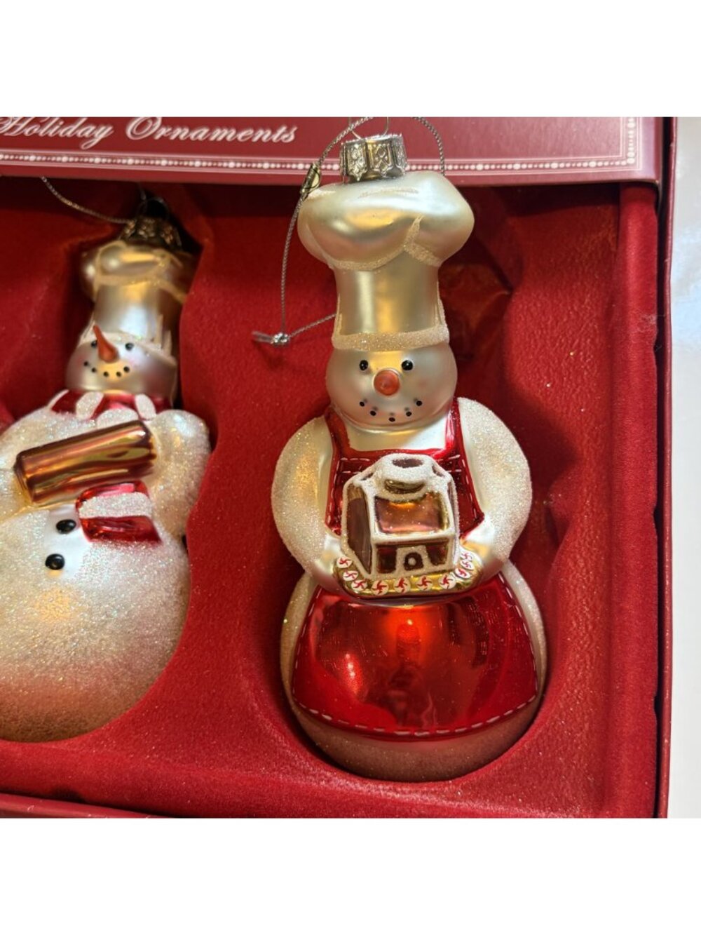 Williams Sonoma Limited Edition Baker Chef Snowman Glass Holiday Ornaments 2005 - Picture 12 of 16